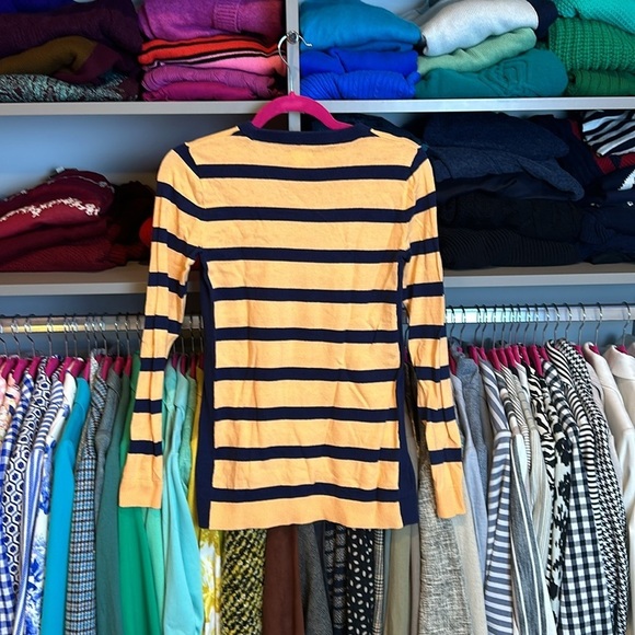 J Crew orange and navy striped long sleeve crew neck sweater size XS - Picture 3 of 3